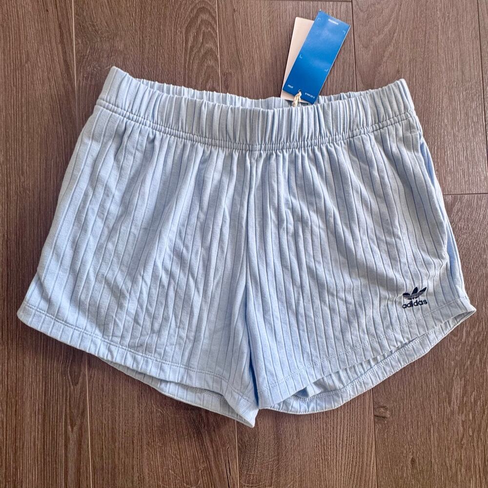 Adidas Originals Shorts Blue Ribbed Drawstring Waist Casual Lounge Girls XL NEW